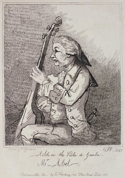 Solo en la Viola da Gamba, Carl Friedrich Abel (1723-87) (grabado) de English School