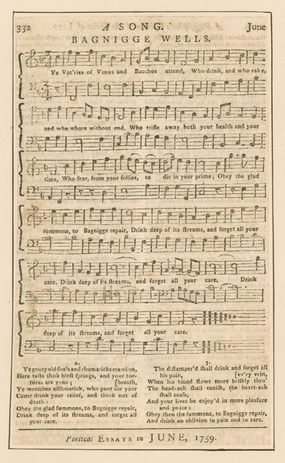 Una canción: Bagnigge Wells, Londres; música de English School