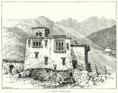 Una casa de campo tibetana (grabado) de English School