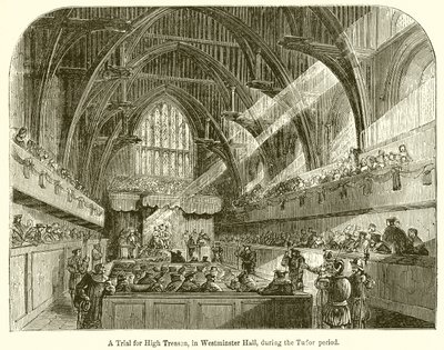 Un juicio por alta traición, en Westminster Hall, durante el período Tudor de English School