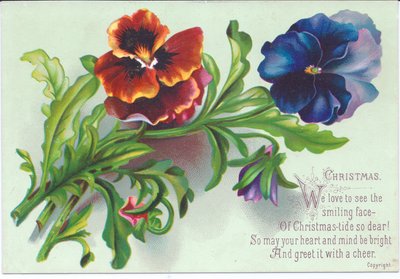 Tarjeta navideña victoriana de un ramo de pensamientos, c.1880 de English School
