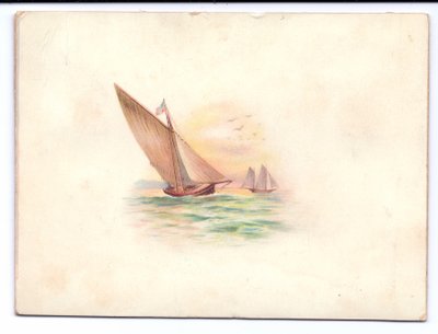Tarjeta de Año Nuevo victoriana con yates navegando a la luz de la luna, c.1895 de English School