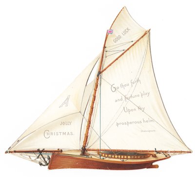 Tarjeta navideña victoriana tridimensional troquelada de un velero, c.1880 (litografía en color) de English School