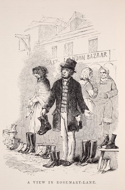 Una Vista en Rosemary-Lane, ilustración de London Labour and London Poor por Henry Mayhew, pub. 1862 de English School