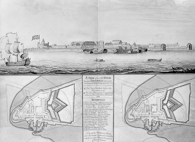 Vista del Astillero de Su Majestad en Sheerness, 1698 de English School