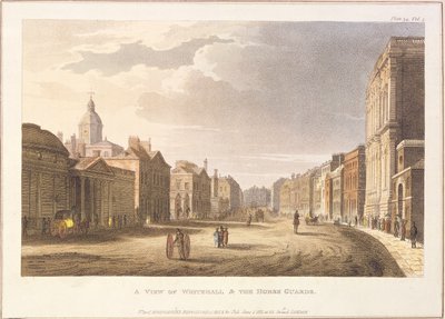 Vista de Whitehall y The Horse Guards, del Repository of Arts de Ackermann, 1 de junio de 1811 de English School