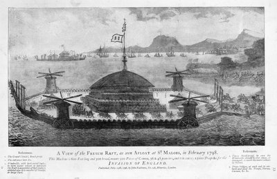 Vista de la balsa francesa en St. Malo, febrero de 1798 de English School