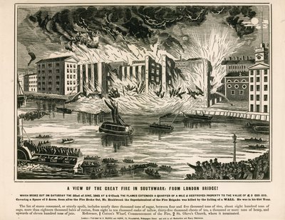 Vista del Gran Incendio en Southwark, desde el Puente de Londres de English School