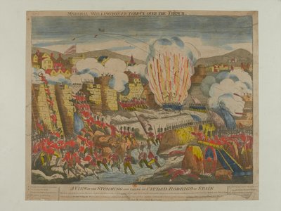 Una Vista del Asalto y Toma de Ciudad Rodrigo en España 1812, publicada por Oliver y Boyd 1812 de English School