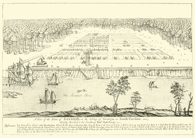 Vista de la ciudad de Savannah, en la colonia de Georgia, en Carolina del Sur de English School