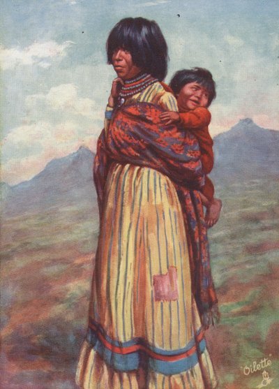 Una india Walapai y un papoose (litografía en color) de English School