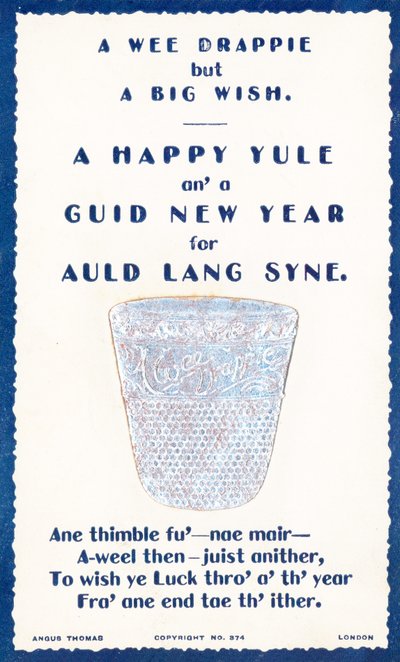 A Wee Drappie, dedal, tarjeta de Año Nuevo de English School