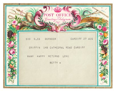 Telegrama de felicitación de cumpleaños, c.1950 de English School