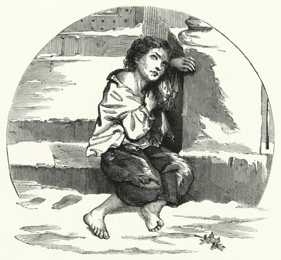 Un niño mendigando en la nieve de English School