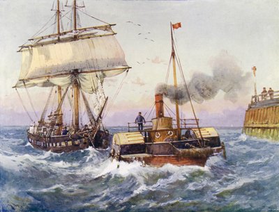 Un bergantín remolcado al puerto (litografia en color) de English School