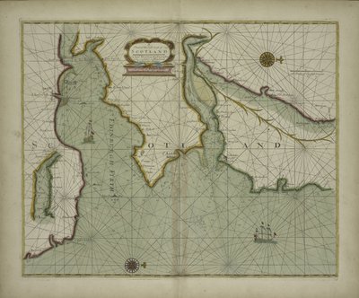 Carta de la costa este de Escocia de un atlas marino que contiene una descripción hidrográfica de la mayoría de las costas conocidas del mundo por Samuel Thornton, 1707 de English School