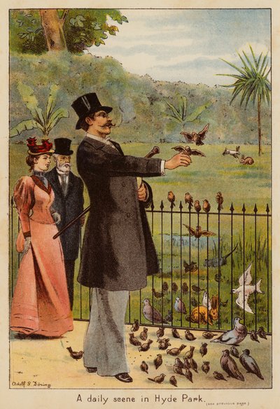 Una escena cotidiana en Hyde Park (litografía en color) de English School