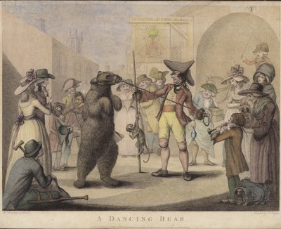 Un oso bailarín (grabado coloreado) de English School
