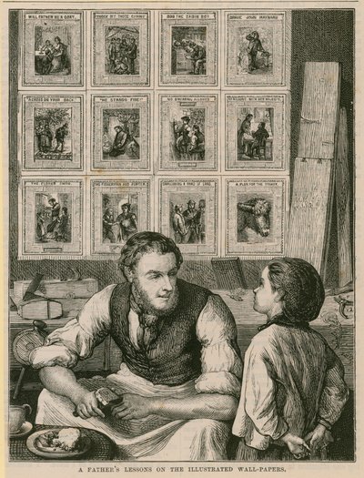 Lecciones de un padre en los papeles pintados ilustrados de English School