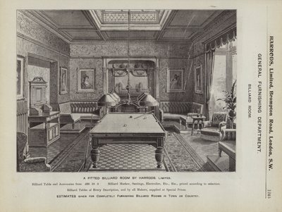 Una sala de billar equipada por Harrods de English School