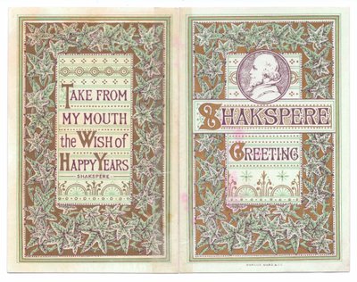 Portada y contraportada de una tarjeta de felicitación victoriana con una imagen de William Shakespeare, c.1880 de English School