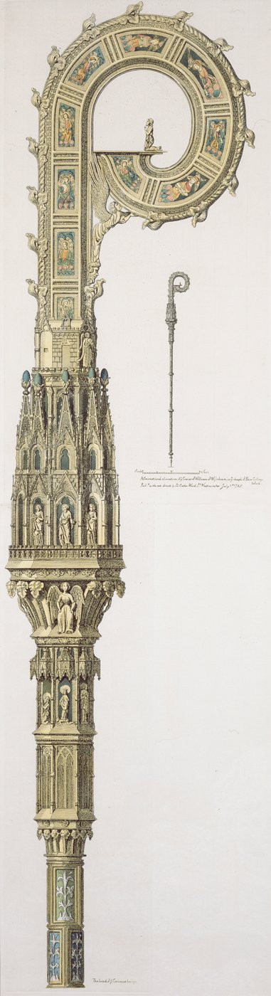 Elevación geométrica del báculo de William of Wykeham (c.1320-1404) publicada en 1785 de English School