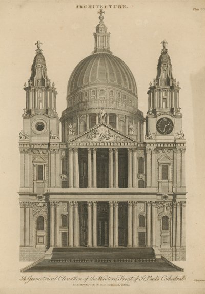 Elevación geométrica del frente occidental de la Catedral de San Pablo de English School