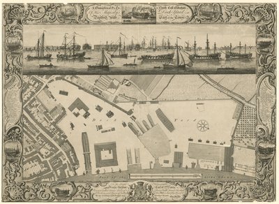 Plano Geométrico y Elevación Noreste del Astillero de Su Majestad en Deptford con Parte de la Ciudad de English School