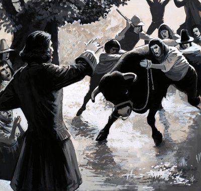 Un grupo de perturbadores intentó interrumpir la predicación de John Wesley conduciendo un toro hacia la multitud de English School
