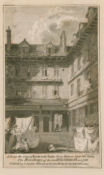 Una casa en la esquina de Breakneck Stairs, Green Harbour Court, Old Bailey, Londres de English School