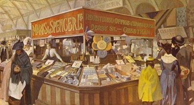 Un Bazaar posterior en el Salón del Mercado, La dirección de la nueva Oficina Central y Almacén se muestra, 1890 de English School