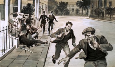 Un hombre asesinado en la calle (gouache sobre papel) de English School