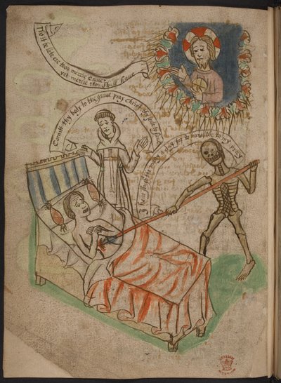 Un hombre en su lecho de muerte, de A Carthusian miscellany of poems, chronicles, and treatises in Northern English, including an epitome or summary of Mandeville