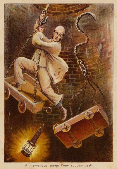 Una maravillosa escapada de la muerte súbita (litografía en color) de English School