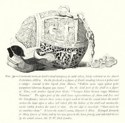Un memento mori, o reloj de calavera, en plata maciza, exhibido recientemente en la Exposición Stuart de English School