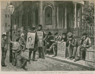 Un descanso al mediodía: hombres sándwich en The Strand de English School