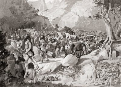 Una migración de tribus escitas a través de un paso en las montañas de Asia Menor hacia Siria, de la Historia de las Naciones de Hutchinson, pub.1915 de English School