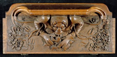 Una misericordia que representa un ogro con hombros enormes, Capilla del New College, Oxford, finales del siglo XIV (madera) de English School