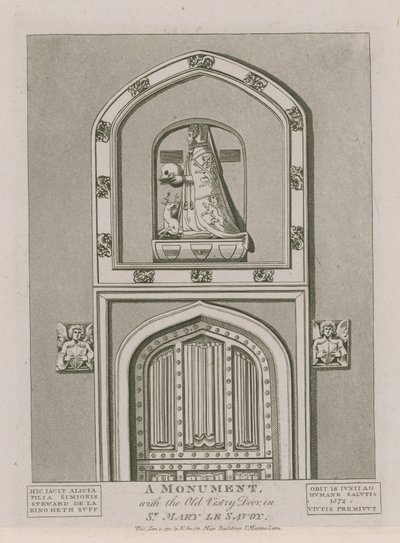 Un monumento con la antigua puerta de la sacristía en St Mary le Savoy de English School