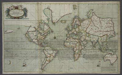 Un nuevo y correcto mapa del mundo de un atlas del mar, 1707 de English School