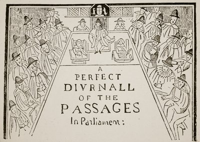 Un titular de periódico, siglo XVII, ilustración de la Historia de la Nación Británica de Hutchinson, c.1923 de English School