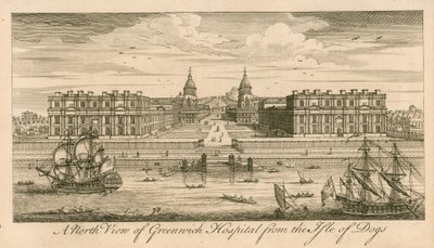 Vista norte del Hospital de Greenwich, Londres, desde la Isla de los Perros de English School