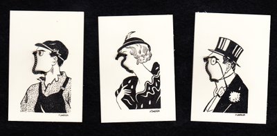 Nuevo juego de tres tarjetas con las caras de dos hombres y una mujer, c.1920 (monocromo) de English School