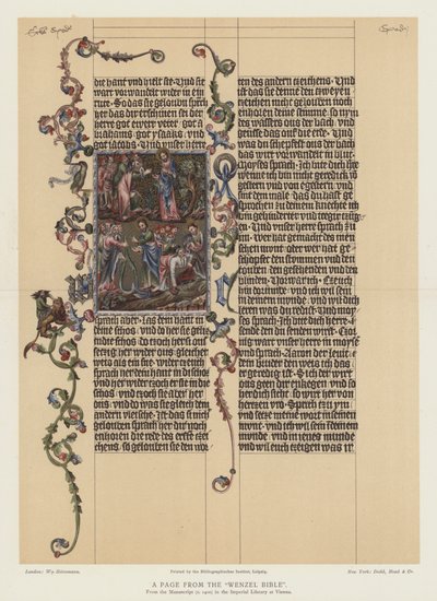 Una página de la Biblia de Wenzel (litografía en color) de English School
