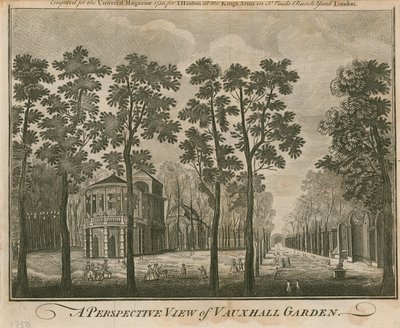 Vista en perspectiva del Jardín de Vauxhall, Londres de English School