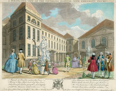 Vista perspectiva del Hospital Foundling con figuras emblemáticas de English School