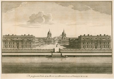 Vista en perspectiva del Hospital Real en Greenwich, Londres de English School
