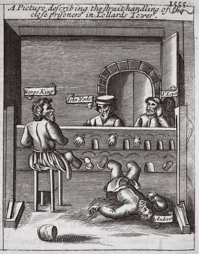 Un cuadro que describe el manejo de Estrecho de los prisioneros cercanos en la Torre de los Lolardos de English School