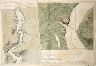 Un plano de Fort Montgomery y Fort Clinton, 1774-1779 de English School