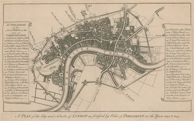 Un plan de la ciudad y suburbios de Londres fortificados por orden del Parlamento en los años 1642 y 1643 de English School